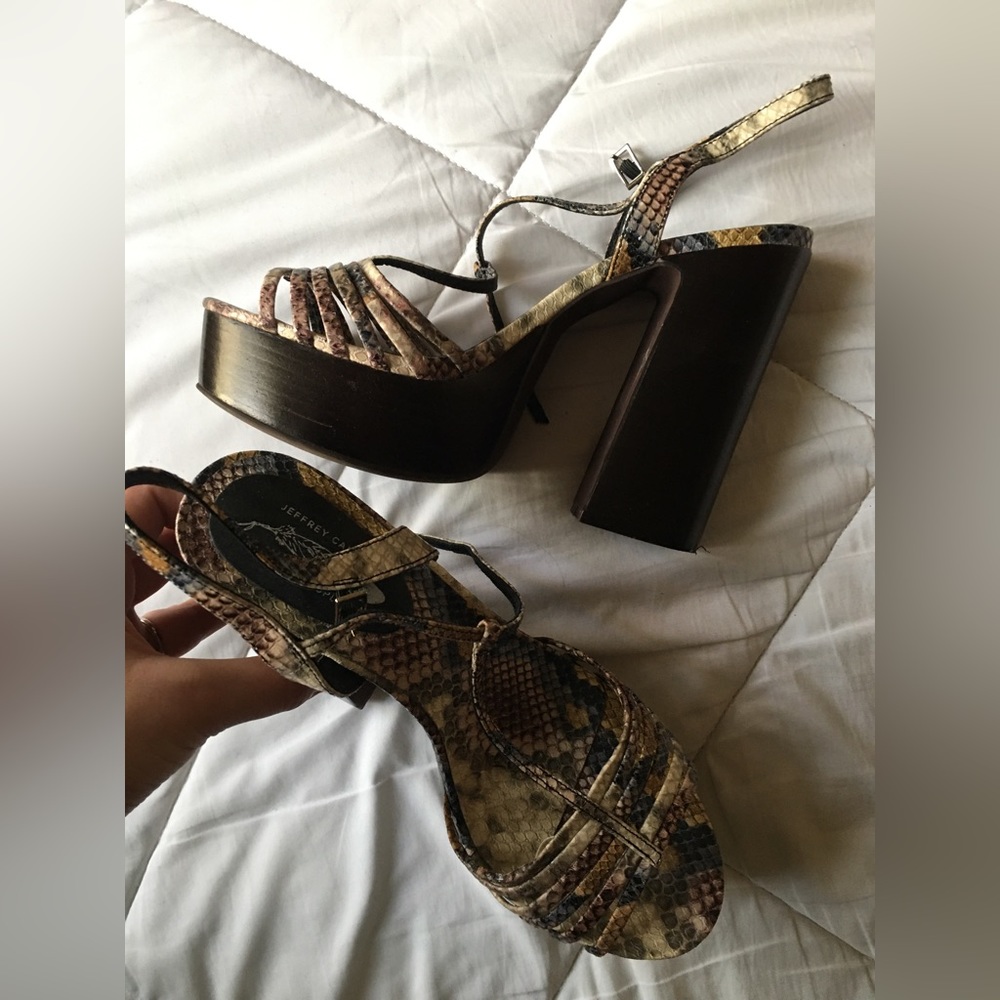 Jeffrey Campbell x Free People Platform Snakeskin 70s Strappy Block Heels 🐍 - Picture 10 of 14